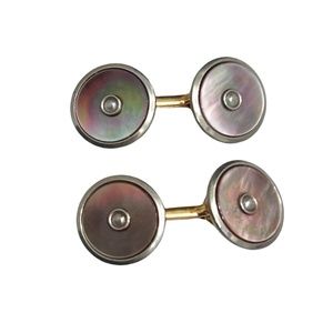ANTIQUE LARTER & SONS MOTHER OF PEARL/ABALONE ROLLED GOLD DOUBLE SIDED CUFFLINKS